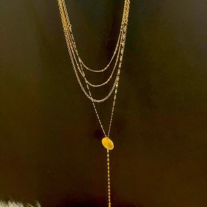 Fashion Lariat Layer necklace in gold tone with black beads